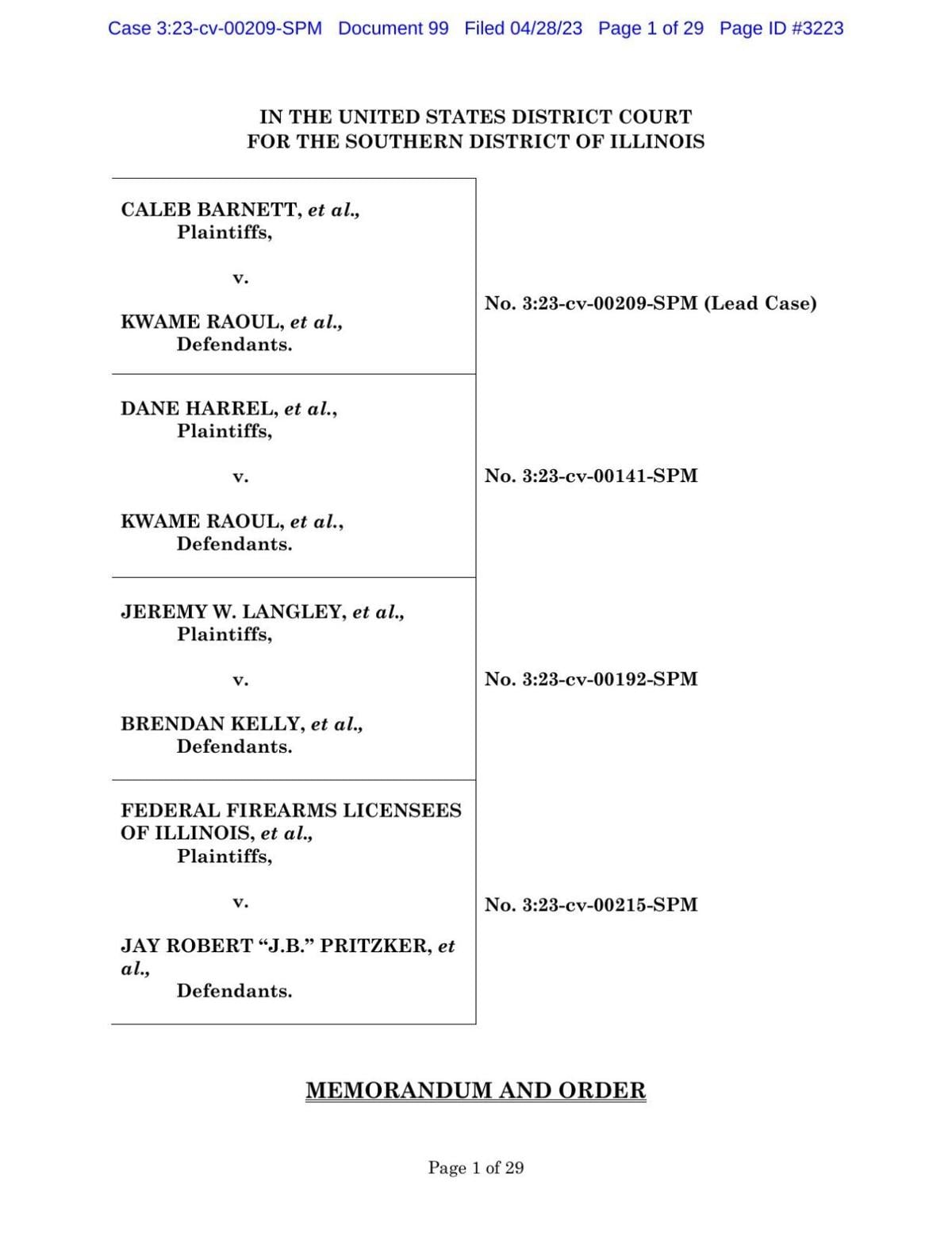 Southern District of Illinois preliminary injuction