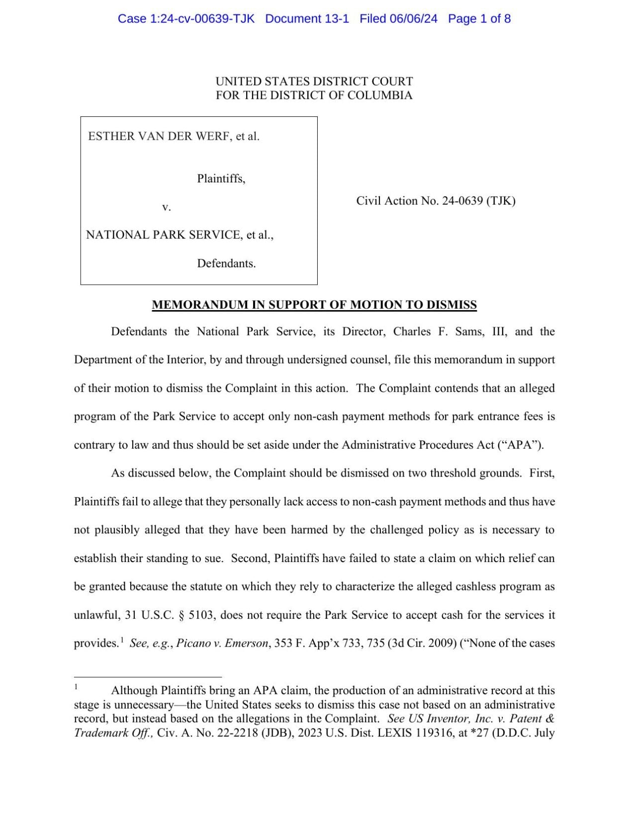 NPS motion to dismiss 6-7-24